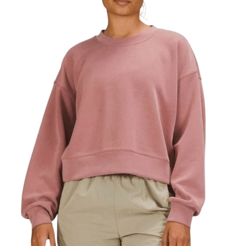 Lululemon Perfectly Oversized Cropped Crew Neck Sweatshirt 10 Pink Mauve